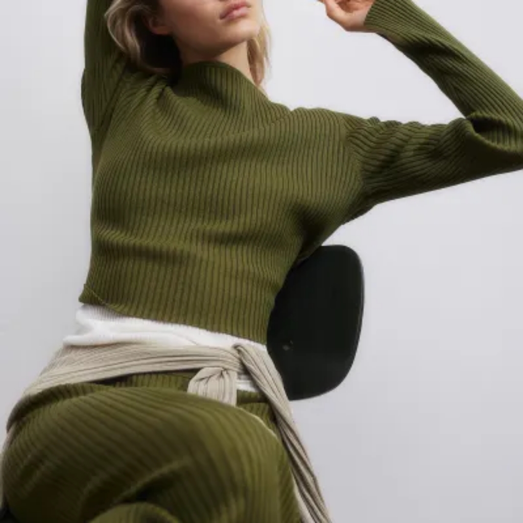 H&M Olive Green Ribbed Top & Skirt